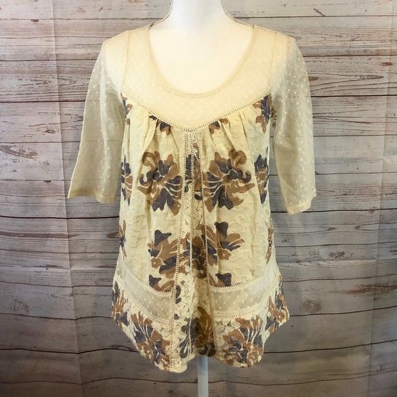 Anthropologie Meadow Rue Floral Lace Mesh Blouse - Picture 2 of 7